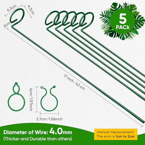 17 inch Plant Support Stakes, 4mm Thick Garden Single Stem Flower Support Stake Amaryllis Plant Cage Support Rings with 10 pcs Plant Clips for Tomato Orchid Lily Peony Rose Flower Stem-5 Pack - view 4