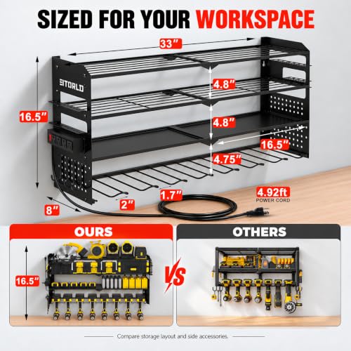4 Layers Power Tool Organizer Wall Mount with Charging Station - view 6