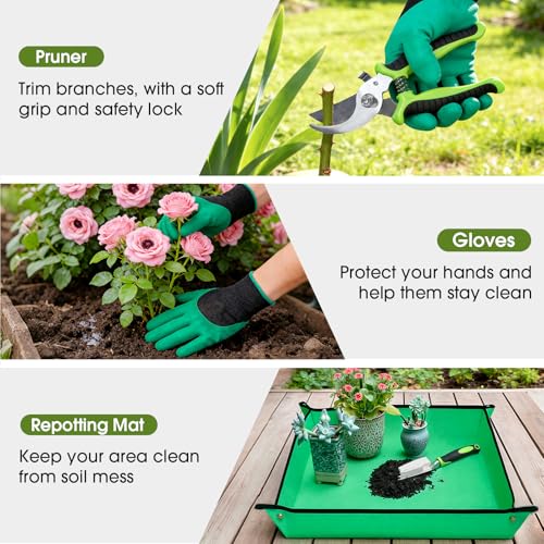 Garden Tools Set, 10 PCS Heavy Duty Gardening Hand Tools Kit, Green - view 4