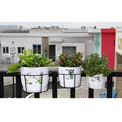4 Pack Hanging Railing Planters Flower Pot Holders Plant Iron Racks Fence Metal Potted Stand Mounted Balcony Round Plant Baskets Shelf Container Box for Indoor&Outdoor Use-Black,Garden Steel Pots,6.3" - view 5