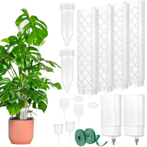 9 Inch Stackable D Shaped Moss Pole Watering Dripper - 4 Pcs Plastic Moss Poles for Climbing Plants, Self Watering Moss Pole Monstera Plant Support, Indoor Plant Poles for Potted Plants
