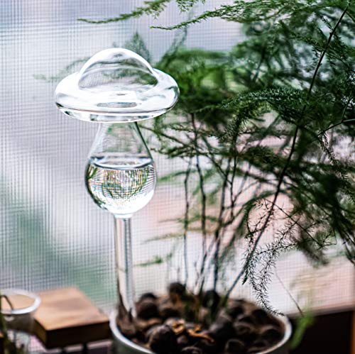 Mushroom Shaped Self-Watering Globes - 2 Pack Glass Automatic Plant Waterer for Indoor Outdoor Plants, Water Bulbs & Decorative Stakes for Plant Lovers - view 5
