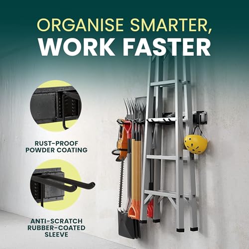 Heavy Duty 48-inch Garden Tool Rack – Customisable Wall-Mounted Garage Tool Organiser with 10 Adjustable Hooks, Holds Up to 200KG, Ideal for Garden, Workshop & Shed Storage Solutions - view 6
