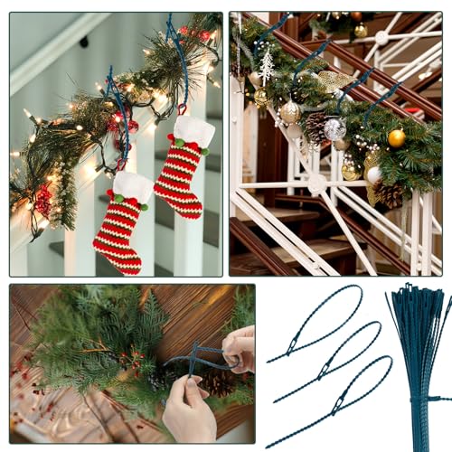50pcs Christmas Garland Ties Green Banister Twist Ties Flexible Self Locking Nylon Strap 15.7Inch Adjustable Garland Hanger Decorative Holiday Wreath Hanger for Christmas Lights Wreath Making Stairway - view 6