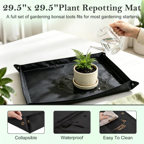 Bonsai Tools Set, 26 Pcs Garden Tools Set for Beginner, Includes Bonsai Wire Kit, Pruning Shears, Plant Mat, Bonsai Scissors, Succulent Tools in Leather Storage Bag, Ideal Gardening Gifts for Women - view 3