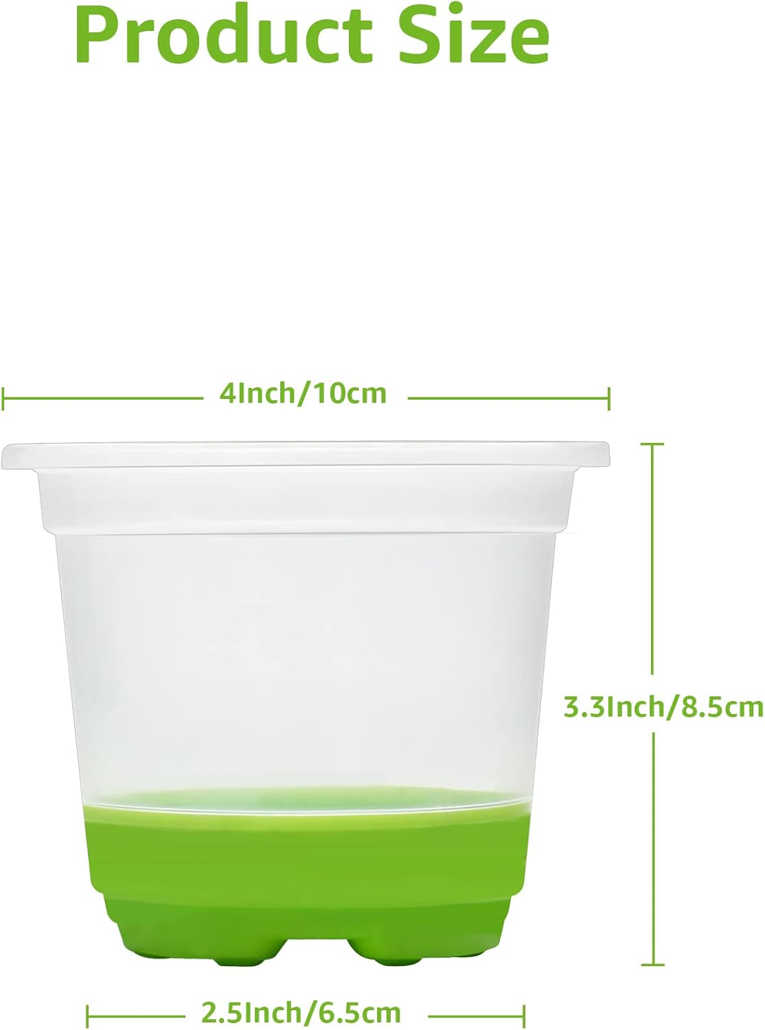 Clear Nursery Pots with Silicone Base, 4-Inch, 30-Pack | Sturdy Construction, Flexible Base, Drainage Holes, Root and Soil Visibility, Reusable, Seed Starting, Propagation, Green - view 2