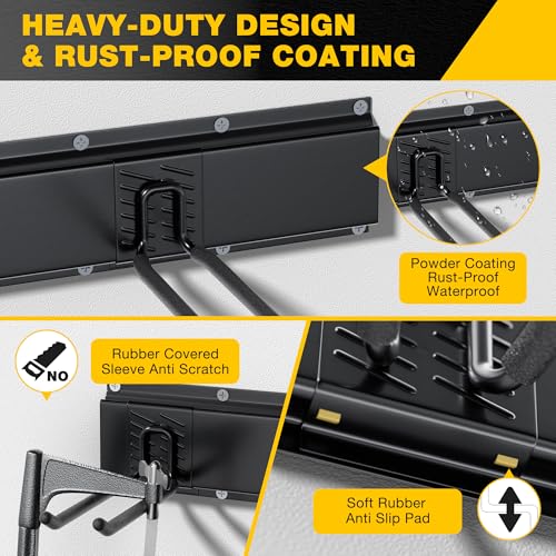 Garage Tool Organizer Wall Mount with 32 inches Rails and Adjustable Heavy-Duty Hooks, Garden Tool Organizer, Carries 300 lbs, Heavy Duty Garage Storage Rack For Yard, Shed, Workshop, Easy to Install - view 4