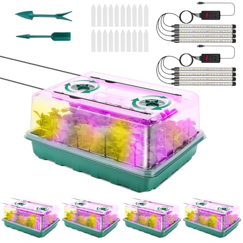 192 Cell Seed Starter Tray with Grow Light, Seed Starter Kit with Adjustable Humidity Dome, Seed Starting Trays Plant Starter Kit for Seeds Growing Starting, Indoor Gardening, Greenhouse