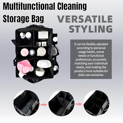 Multi - Purpose Cleaning Tool Organizer Tote Bag, Large Capacity with Adjustable Compartments, Portable Hand Strap & Adjustable Shoulder Strap for Cleaning, Gardening, Car Organization (Pink) - view 3