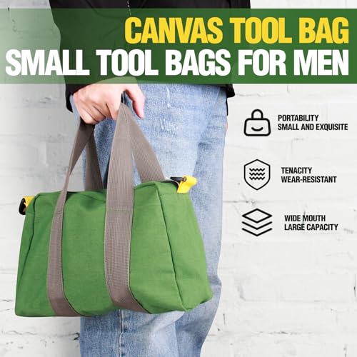 Small Tool Bag, Canvas Tool Storage Bag, Large Capacity Multipurpose Zipper Soft Tote Organizer Pouch for Electrician, Plumbing, Gardening,Tools Bags for Men (Green, 12 Inch) - view 5