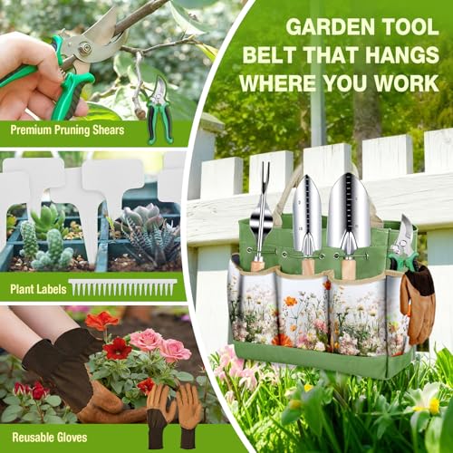 Gardening Tools Set for Women 29Pcs Heavy Duty Garden Hand Tools Set with Floral Tote Bag Rust-Proof Garden Tool Kit Supplies Gardening Esssential Garden Gifts for Mothers Day Mom Beginner - view 6