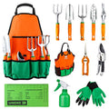 Garden Tool Set, 12 Piece Aluminum Hand Tool Kit, Garden Canvas Apron with Storage Pocket, Outdoor Tool, Heavy Duty Gardening Work Set with Ergonomic Handle, Gardening Tools for women men