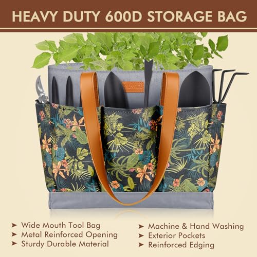 Garden Tools - 10Pcs Garden Tool Set Heavy Duty Stainless Steel Gardening Supplies Hand Tools with Wooden Handle, Storage Tote Bag, Ideal Gardening Gifts for Women and Men, Black - view 2