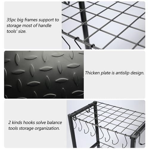 Garden Tool Organizer Heavy Duty,Yard Tool Tower Rack,Garage Storage Organization for Long Handle Tools,Rake,Brooms,Extra Hooks for Small Shovel,Shear.All Metal,Free Standing. - view 6