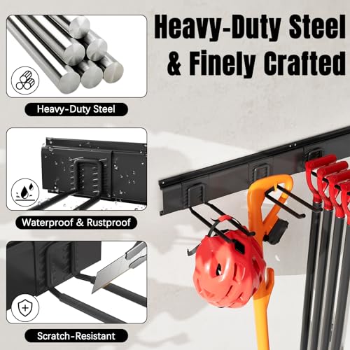 Garage Garden Tool Organizer Wall Mount, Heavy Duty Garage Tool Storage Rack 64 Inches, Max Load 440lb - Shovel, Rake, Folding Chair, Weed Eater Storage - view 3