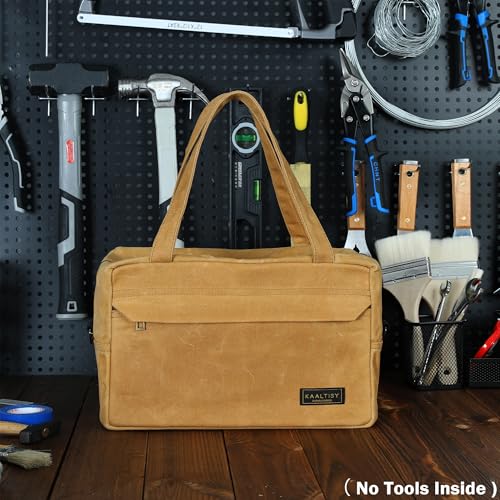 Canvas Tool Organizer, Heavy Duty 16oz Waxed Canvas Garden Hand Tools Bag - with Hidden Zipper Pocket & Large Storage Capacity, Tool Carrier for Gardening Carpentry Tools | 11.5" x 7" x 7.5" - view 6