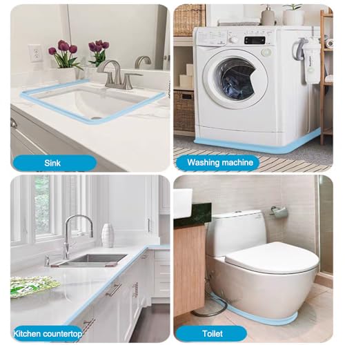 Shower Threshold Water Dam Barrier, Self Adhesive Silicone Waterproof Barrier Bathroom and Kitchen Shower Water Guard for Dry And Wet Separation Caulk Seal Strip Edge Trim (78Inch, Transparent) - view 6