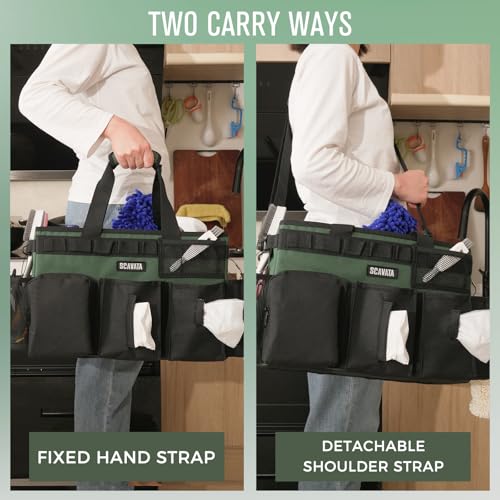Wearable Cleaning Caddy Bag, Cleaning Caddy Supplies Organizer with Handle & Shoulder Straps for Housekeepers, Under Sink & Car Cleaning Tool Organizers with 4 Foldable Divider (TreeGreen) - view 6