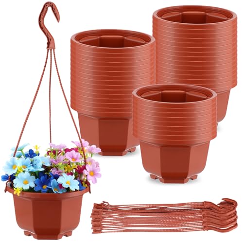 24 Pcs Hanging Planter Pot with Hook, Brown, 6 Inch
