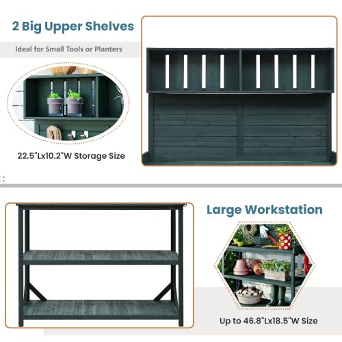 Potting Bench with Storage Shelves, Gardening Workstation for Backyard - view 5