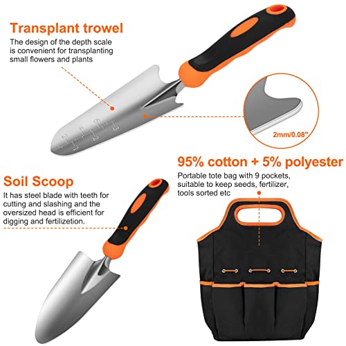 Gardening Tool Set, Stainless Steel Heavy Duty Gardening Tool Set, with Non-Slip Rubber Grip, Storage Tote Bag, Outdoor Hand Tools, Ideal Gardening Gifts for Women - view 4