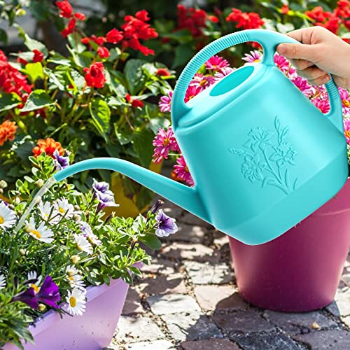 1-Gallon Plastic Watering Can with Comfortable Handle, Garden Watering Cans Long Spout for Indoor Outdoor Watering Plants, Bright Blue - view 4