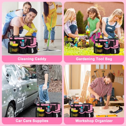 Large Wearable Cleaning Caddy Bag, Pink Tool Bag with Adjustable Shoulder Straps & Divider, 14 inch Cleaning Supplies Organizer for Housekeepers & Cleaners - view 7