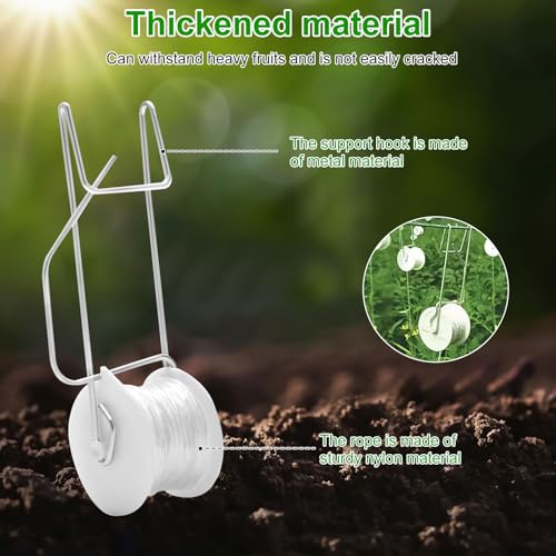 10 PCS Tomato Roller Hooks with String, Plant Roller Hooks with 49.2FT Twine & 40 PCS Tomato Support Clips, Climbing Plants Support Clips Flower Vine Twine Crop Trellis Kit for Tomato Plant Greenhouse - view 3