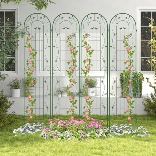 2 Pack Garden Trellis, 7.2 FT Tall Galvanized Steel Trellis for Climbing Plants Outdoor for Patio Lawn Wall Decor, Plant Trellis for Vine Cucumber Tomato Flower Clematis Roses, Green - view 2