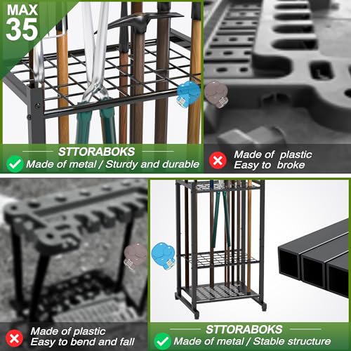 Garden Tool Organizer, Garage Tool Organizer & Garage Organization, Heavy Duty Steel Tool Storage Rack Holds 35 Rakes, Brooms Tools, Broom Holder and Mop Holder, Shed Organizer for Home Organization - view 4