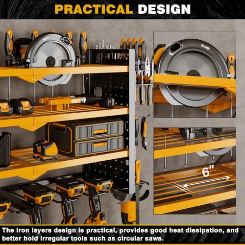 Cordless Power Tool Organizer Wall Mount, 6 Drill Holders, Yellow - view 6