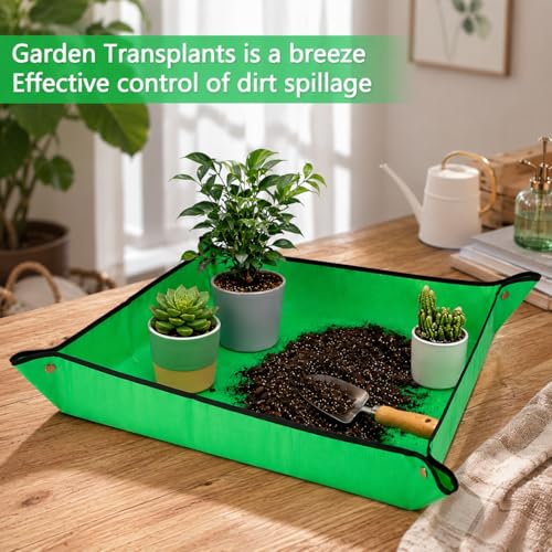Repotting Mat for Potting Soil Mess Control, 26.8" x 26.8" Waterproof Plant Potting Mat, Succulent Orchid Potting Tray for Plant Pots, Gardening Gifts Bonsai Tools - view 3