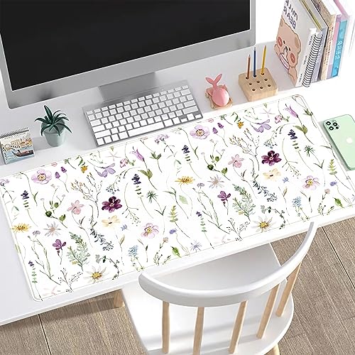 Cute Flower Mouse Pad Aesthetic Desk Mat Plants Large Extended Gaming Mousepad Floral XXL Desk Pad Keyboard and Mouse Mat 31.5''x15.75'', Desktop Decor Protectors Mats for Women Office Girl Gamer - view 7