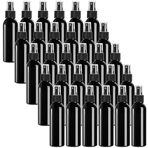 30 Pack Black Empty Spray Bottles, 4oz Plastic Fine Mist Spraying Bottles Small Refillable Sprayer Liquid Containers Portable Misters with Cap Travel Bottle for Perfume, Cleaning, Essential Oil