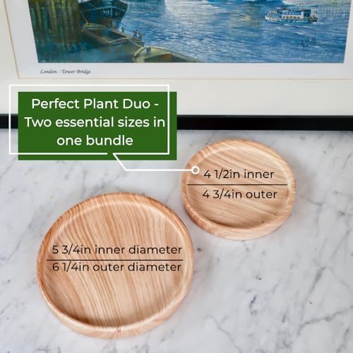 Ceramic Plant Saucer | Plant Trays for Indoors | Drip Tray | Plant Pot Saucers (4.5in + 5.75in, Wooden Grain) - view 7