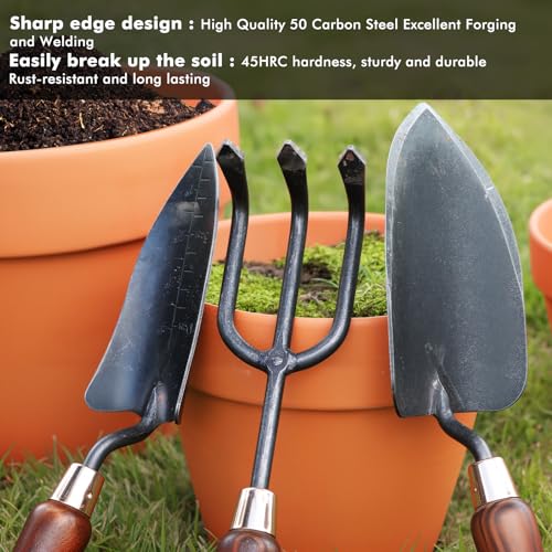 Gardening Tools Set, 3-in-1, Carbon Steel, Wooden Handle, Brown - view 5