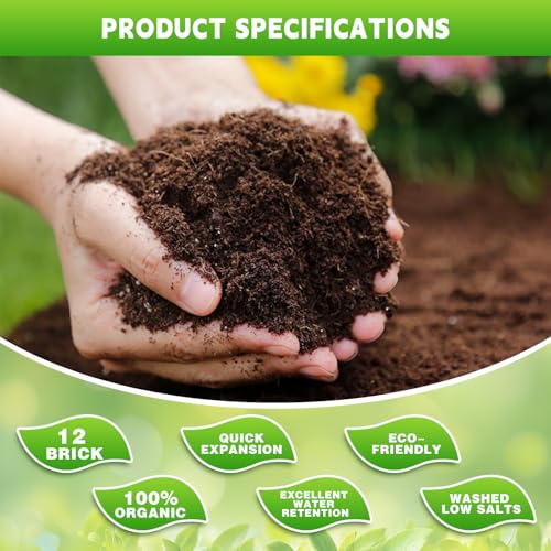 Coco Coir Bricks - Compressed Coconut Fiber Substrate for Plants, Gardening, Potting Mix. Low EC & Balanced pH Natural Growth Medium for Seed Starting, Herbs, and Gardening (12PCS) - view 4