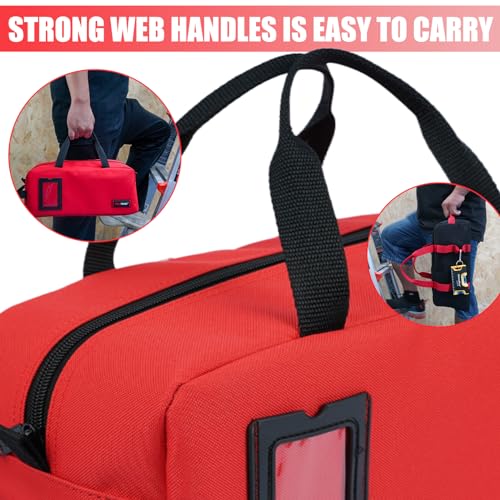 Canvas Tool Bags 14 Inch Tool Tote Bag with Zipper Heavy Duty Portable Tool Bag Organizer for Electrician,Technician,Mechanic(Black&Red) - view 6