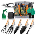 Garden Tools - 10Pcs Garden Tool Set Heavy Duty Stainless Steel Gardening Supplies Hand Tools with Wooden Handle, Storage Tote Bag, Ideal Gardening Gifts for Women and Men, Black