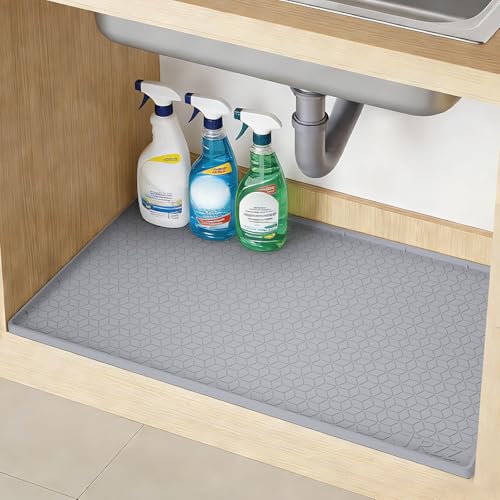Waterproof Under Sink Mat, 34"x22", Drip Tray Shelf Liner, Grey