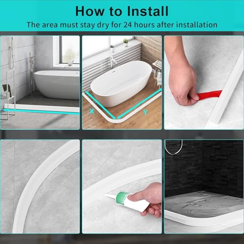 3ft/5ft/6ft/8ft/10ft Collapsible Shower Threshold Water Dam Water Barrier for Shower and Water Stopper Keeps Water Inside Water Threshold for Wet and Dry Separation (5ft, White) - view 6