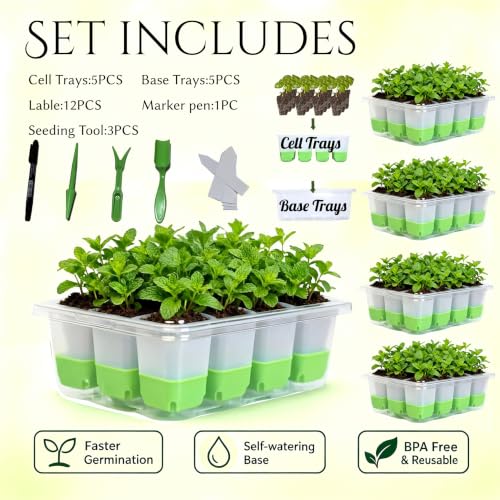NestNature Silicone Seed Starter Tray, 5-Pack 60 Cells, Root-Safe - view 3