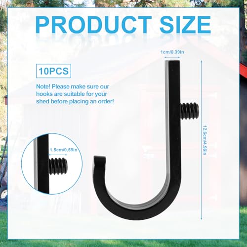 10pcs Tool Hooks Compatible with Suncast Shed, Premium Plastic Shed Hooks Tool Hanging Organization Accessories for Organizing Ladders Bulk Items (Black) - view 2