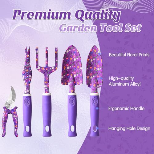 Gardening Gifts for Women, Gardening Tools for Women, 14 PCS Garden Tools Set Kit with Garden Tool Bag, Plant Lover Christmas Mothers Day Birthday Gifts for Mom Grandma Aunt, Purple - view 3