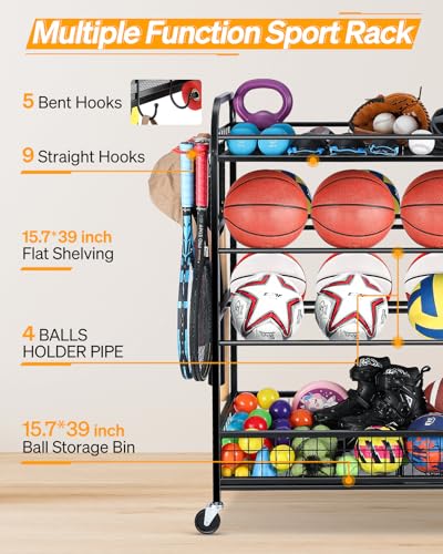 Garage Sports Equipment Organizer - Rolling Ball Storage with Wheels - view 3