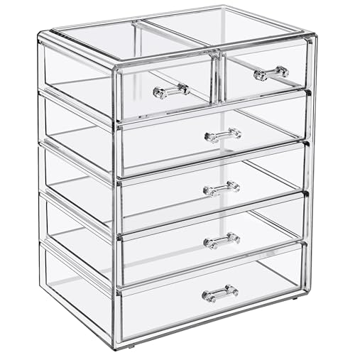 6-Drawer Makeup Organizer with Small & Wide Drawers (Clear)