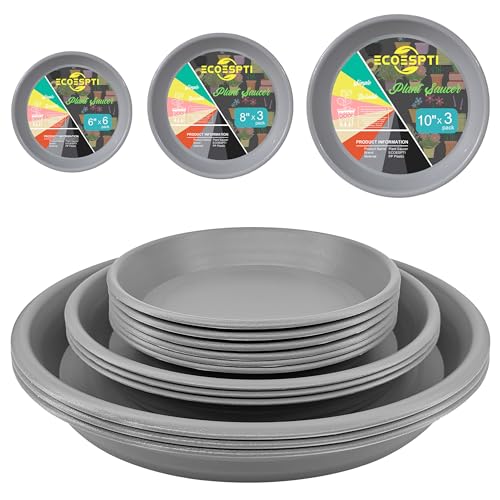 12Pcs Colourful Plant Saucer, 6 8 10 Inch Durable Plastic Plant Tray, Round Plant Pot Saucers, Drip Tray for Indoor and Outdoor Garden, Light Gray