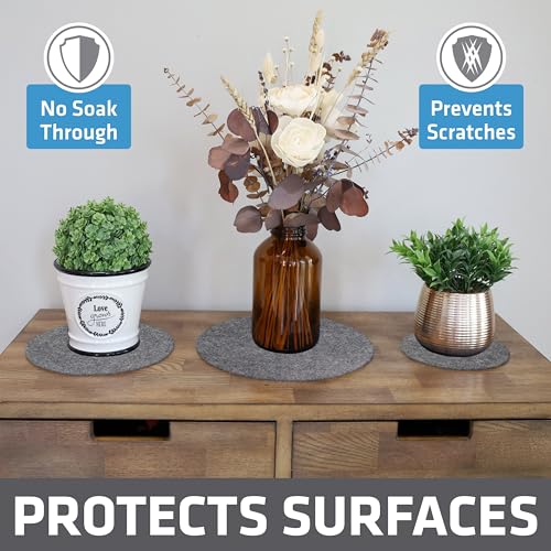 12-Pack Plant Coasters (6 Inch, 8 Inch, 10 Inch), (4 of Each), Absorbent Fabric Mats, Waterproof, Protects Surfaces, Fast Drying, for Indoor & Outdoor Plants or Pots (USA Made) (Light Grey) - view 2