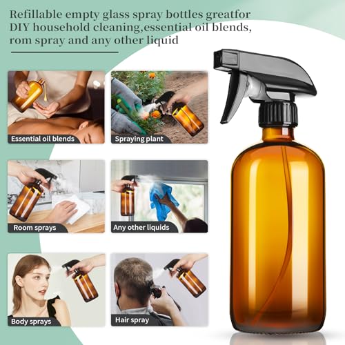 16oz Amber Glass Spray Bottles,2 Pack Glass Spray Bottles Refillable Empty Bottle with Adjustable Nozzle,Spray Bottle for Essential Oils,Cleaning,Pets,Hair Mister - view 4