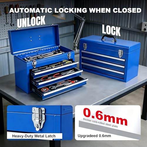 Metal Tool Box, 20.5-inch, Portable Metal Tool Box with 3 Drawers - view 3